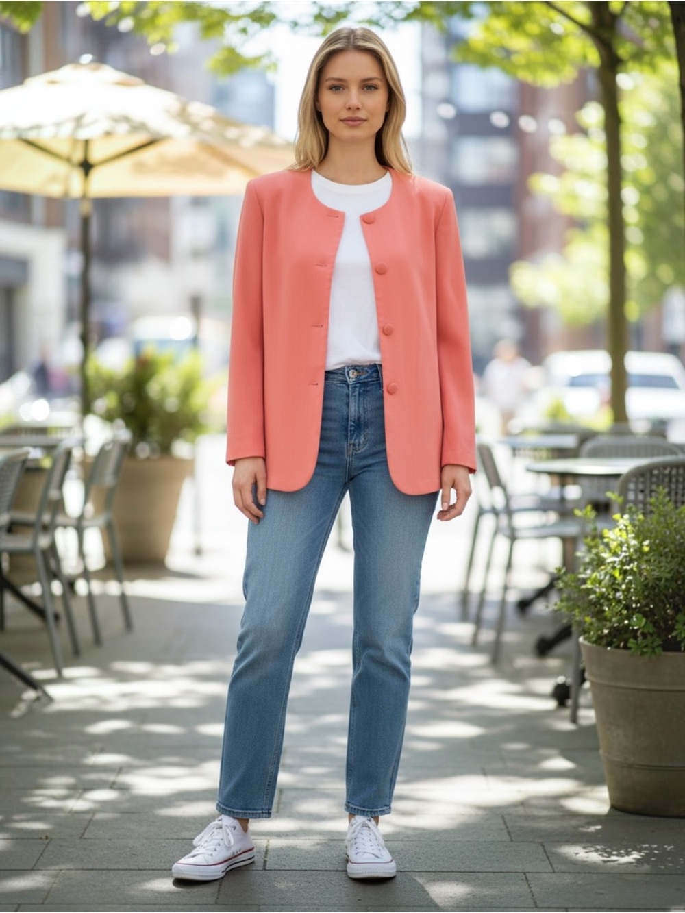 Claude Women’s Pink Button-Front Blazer Jacket Size 8